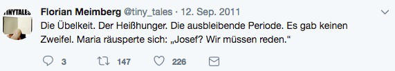 Preisgekrönte Twitter-Romane von Floriam Meimberg.