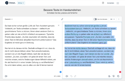 DeepL kann gut umschreiben